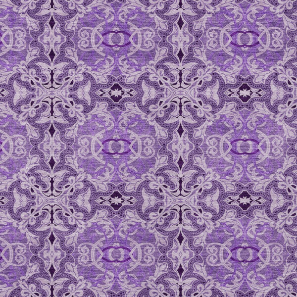 5' X 8' Purple And Lavender Medallion Washable Indoor Outdoor Area Rug