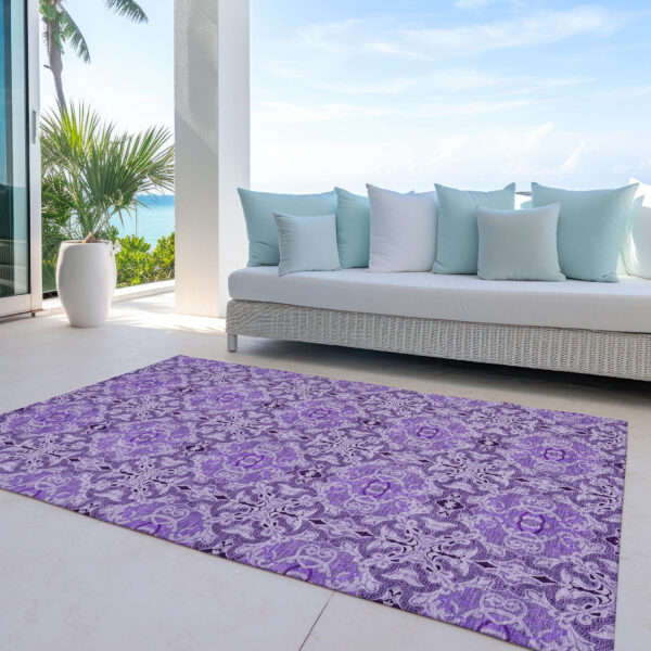 5' X 8' Purple And Lavender Medallion Washable Indoor Outdoor Area Rug