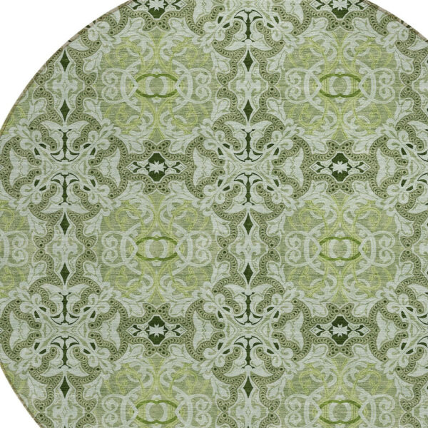8' Artichoke Green And Fern Green Round Medallion Washable Indoor Outdoor Area Rug