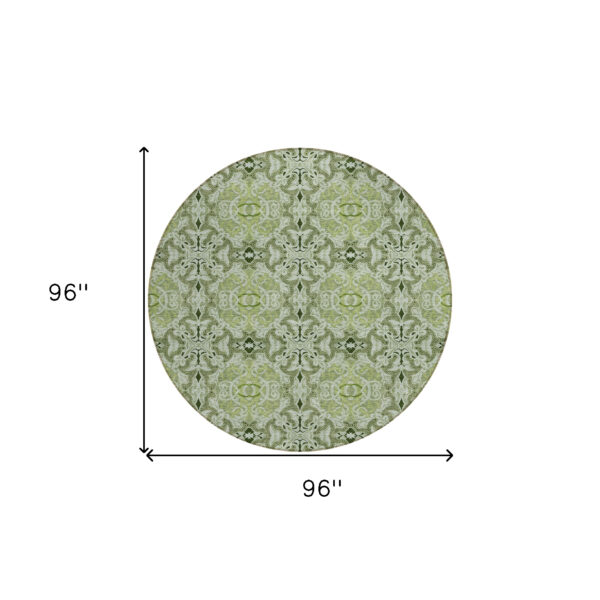 8' Artichoke Green And Fern Green Round Medallion Washable Indoor Outdoor Area Rug