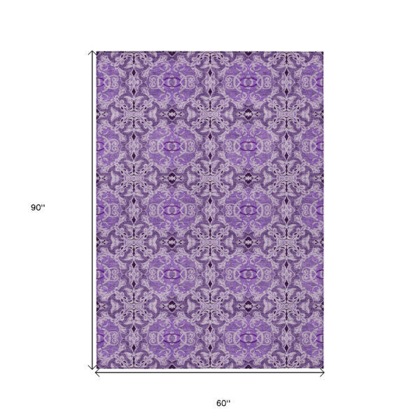 5' X 8' Purple And Lavender Medallion Washable Indoor Outdoor Area Rug