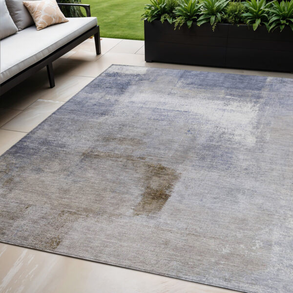 5' X 8' Navy Blue And Sky Blue Abstract Washable Indoor Outdoor Area Rug