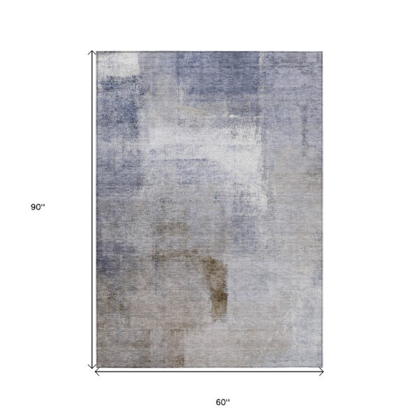 5' X 8' Navy Blue And Sky Blue Abstract Washable Indoor Outdoor Area Rug