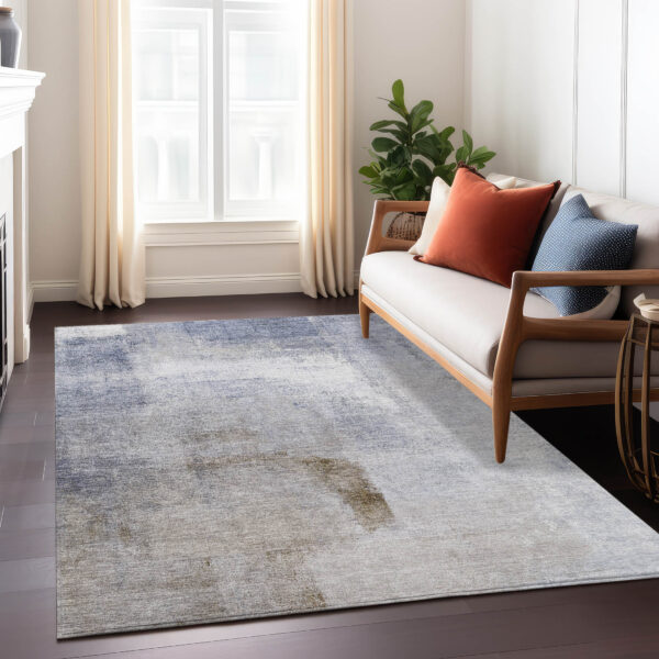 5' X 8' Navy Blue And Sky Blue Abstract Washable Indoor Outdoor Area Rug