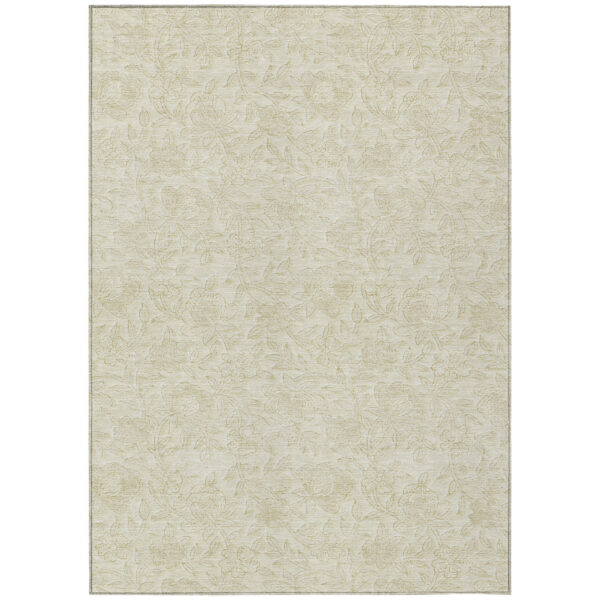 10' X 14' Ivory And Beige Floral Washable Indoor Outdoor Area Rug