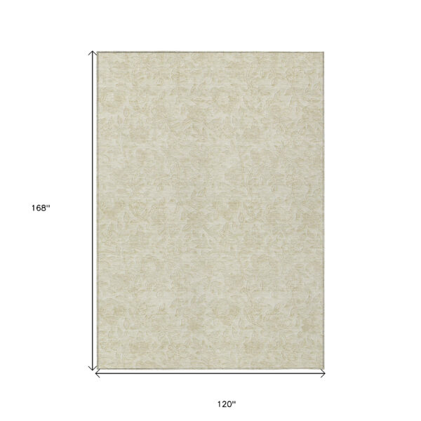 10' X 14' Ivory And Beige Floral Washable Indoor Outdoor Area Rug