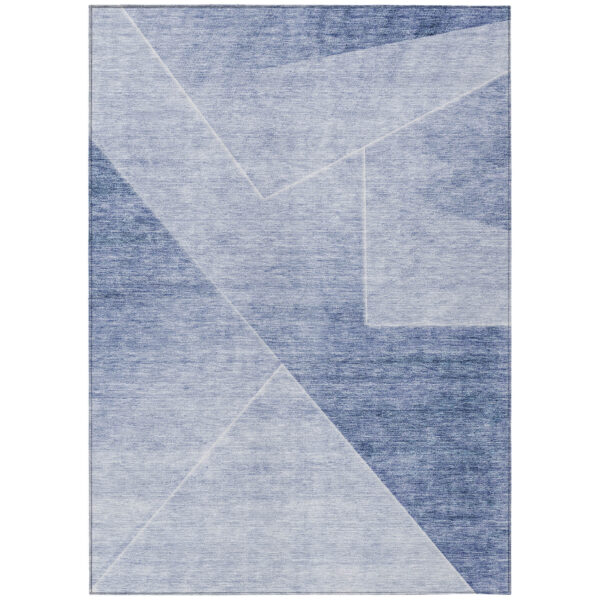 9' X 12' Navy Blue And Denim Blue Abstract Washable Indoor Outdoor Area Rug