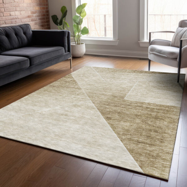 3' X 5' Beige Tan And Ivory Abstract Washable Indoor Outdoor Area Rug