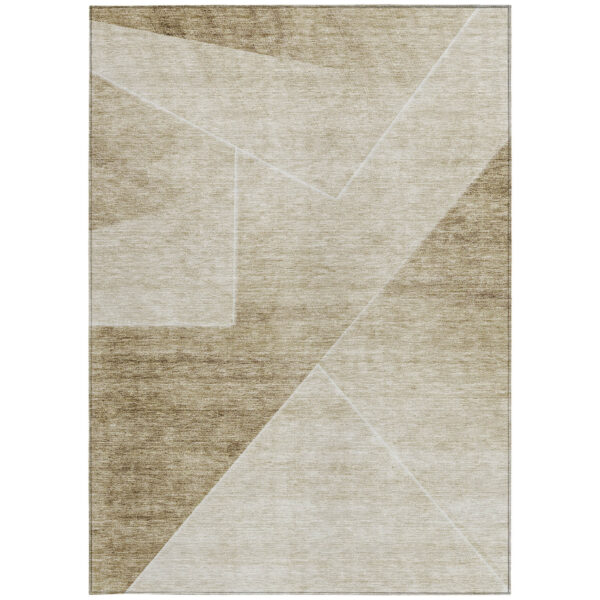 3' X 5' Beige Tan And Ivory Abstract Washable Indoor Outdoor Area Rug