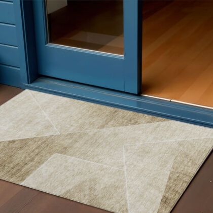 3' X 5' Beige Tan And Ivory Abstract Washable Indoor Outdoor Area Rug