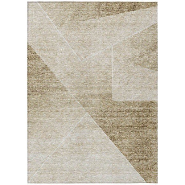 3' X 5' Beige Tan And Ivory Abstract Washable Indoor Outdoor Area Rug