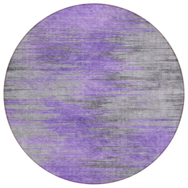8' Purple Gray And Charcoal Round Abstract Washable Indoor Outdoor Area Rug