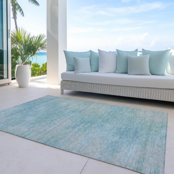 10' X 14' Aqua Teal Blue And Gray Abstract Washable Indoor Outdoor Area Rug