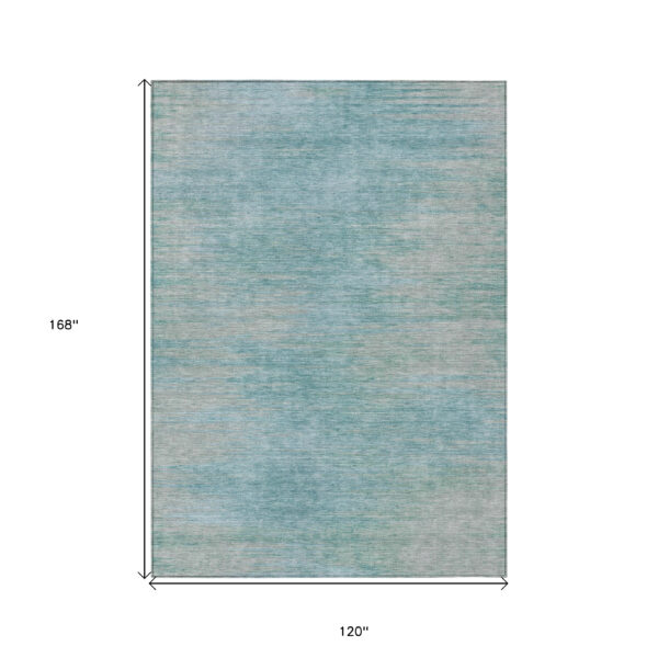 10' X 14' Aqua Teal Blue And Gray Abstract Washable Indoor Outdoor Area Rug