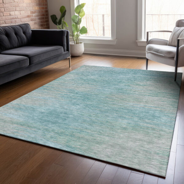 10' X 14' Aqua Teal Blue And Gray Abstract Washable Indoor Outdoor Area Rug