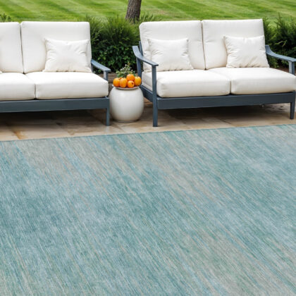 10' X 14' Aqua Teal Blue And Gray Abstract Washable Indoor Outdoor Area Rug