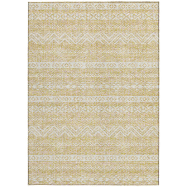 9' X 12' Gold And Beige Southwestern Washable Indoor Outdoor Area Rug