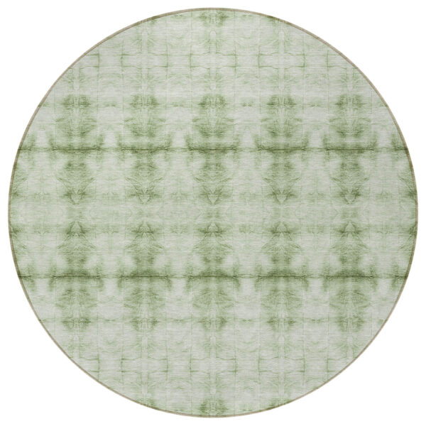 8' Sage And Green Round Geometric Washable Indoor Outdoor Area Rug