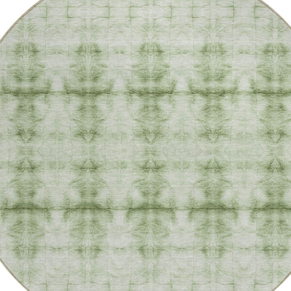 8' Sage And Green Round Geometric Washable Indoor Outdoor Area Rug