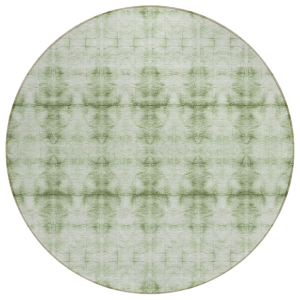 8' Sage And Green Round Geometric Washable Indoor Outdoor Area Rug