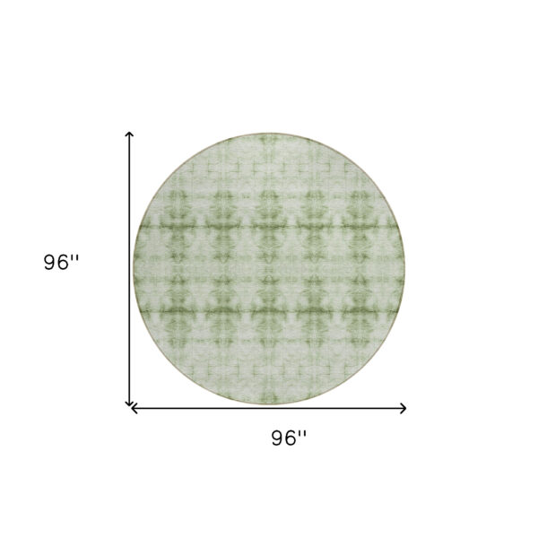 8' Sage And Green Round Geometric Washable Indoor Outdoor Area Rug