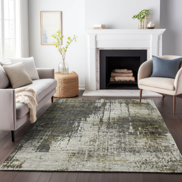 8' X 10' Taupe Beige And Olive Green Abstract Washable Indoor Outdoor Area Rug