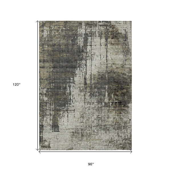 8' X 10' Taupe Beige And Olive Green Abstract Washable Indoor Outdoor Area Rug