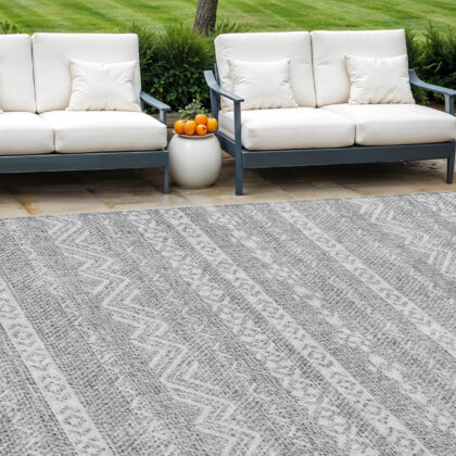 9' X 12' Gray And Silver Southwestern Washable Indoor Outdoor Area Rug