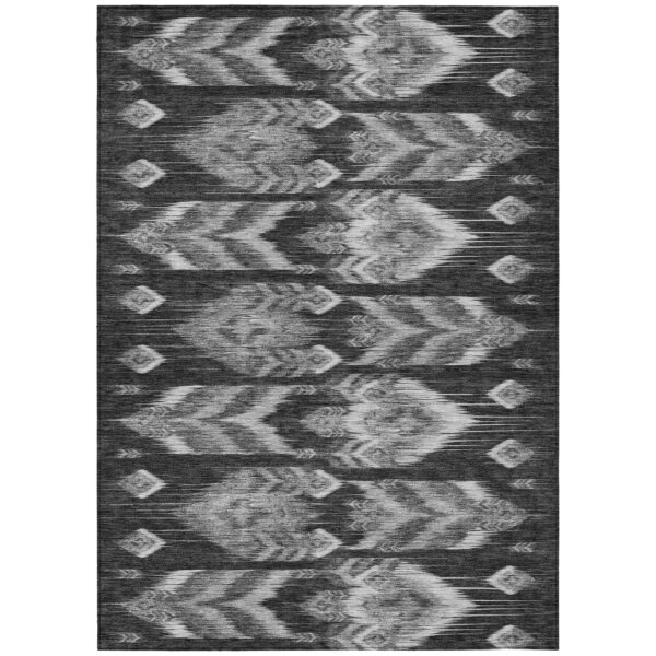 9' X 12' Black Charcoal And Silver Southwestern Washable Indoor Outdoor Area Rug