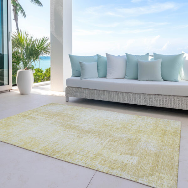 9' X 12' Gold Ivory And Beige Abstract Washable Indoor Outdoor Area Rug