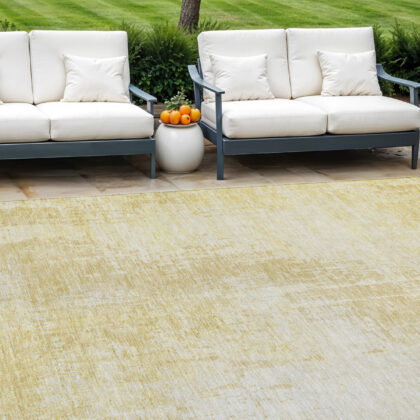 9' X 12' Gold Ivory And Beige Abstract Washable Indoor Outdoor Area Rug