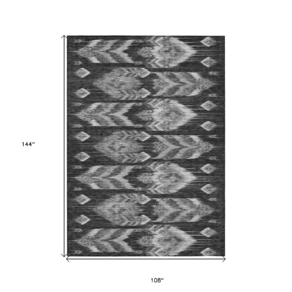 9' X 12' Black Charcoal And Silver Southwestern Washable Indoor Outdoor Area Rug