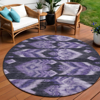 8' Purple Lavender And Plum Round Southwestern Washable Indoor Outdoor Area Rug