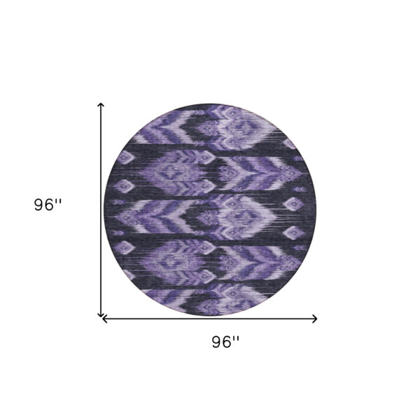 8' Purple Lavender And Plum Round Southwestern Washable Indoor Outdoor Area Rug