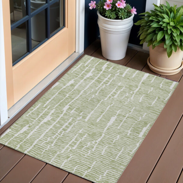 3' X 5' Artichoke Green Green And Ivory Abstract Washable Indoor Outdoor Area Rug