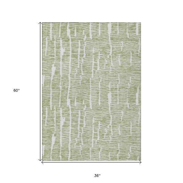 3' X 5' Artichoke Green Green And Ivory Abstract Washable Indoor Outdoor Area Rug