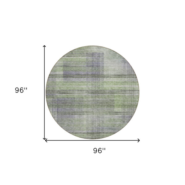 8' Artichoke Green Purple And Fern Green Round Striped Washable Indoor Outdoor Area Rug