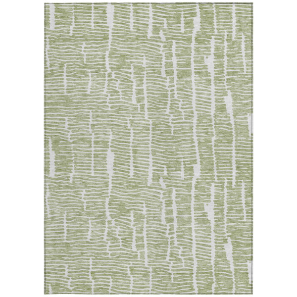 9' X 12' Artichoke Green Green And Ivory Abstract Washable Indoor Outdoor Area Rug