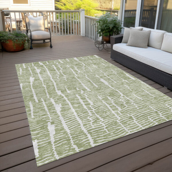 9' X 12' Artichoke Green Green And Ivory Abstract Washable Indoor Outdoor Area Rug