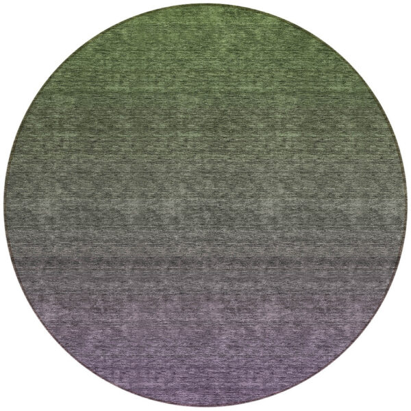 8' Purple Charcoal And Green Round Ombre Washable Indoor Outdoor Area Rug