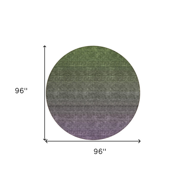 8' Purple Charcoal And Green Round Ombre Washable Indoor Outdoor Area Rug
