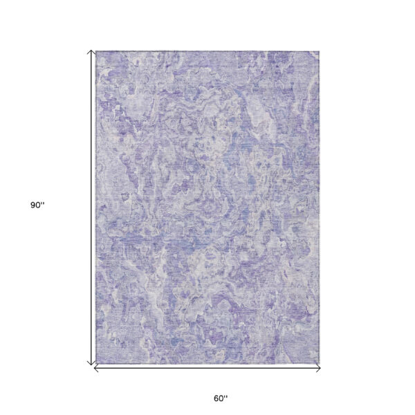 5' X 8' Plum Purple And Lavender Abstract Washable Indoor Outdoor Area Rug