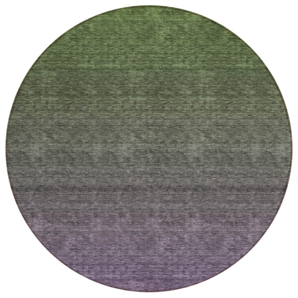 8' Purple Charcoal And Green Round Ombre Washable Indoor Outdoor Area Rug