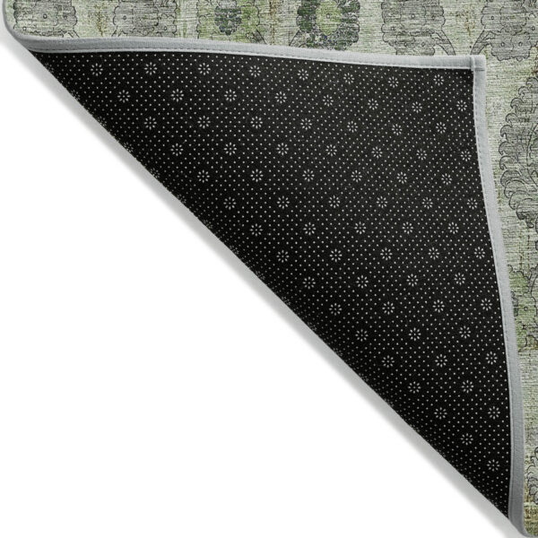 3' X 5' Artichoke Green And Fern Green Damask Washable Indoor Outdoor Area Rug