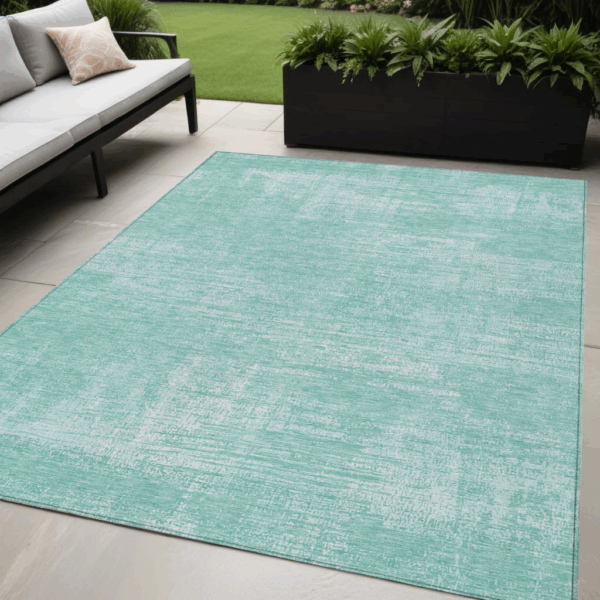 5' X 8' Turquoise And Teal Blue Abstract Washable Indoor Outdoor Area Rug