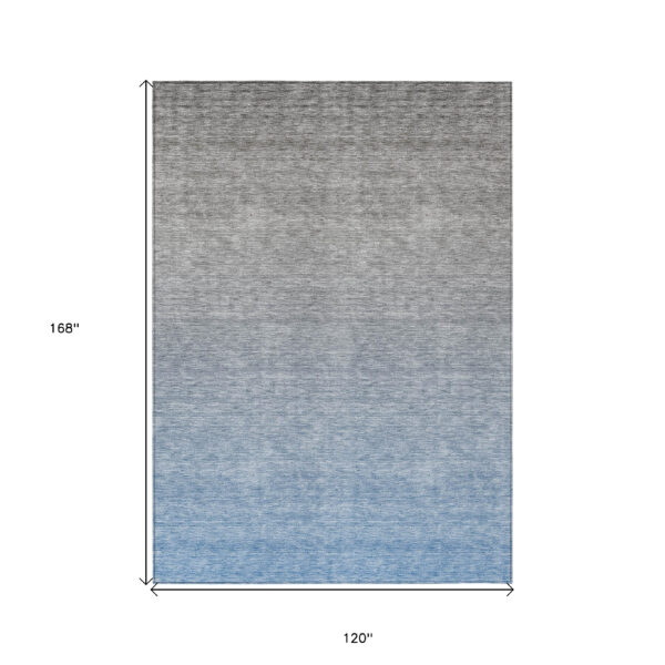 10' X 14' Denim Blue And Gray Ombre Washable Indoor Outdoor Area Rug