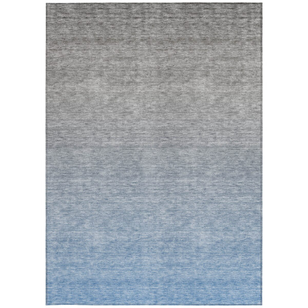 10' X 14' Denim Blue And Gray Ombre Washable Indoor Outdoor Area Rug