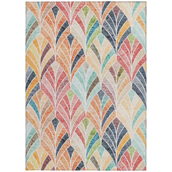 9' X 12' Orange Copper And Gold Geometric Washable Indoor Outdoor Area Rug