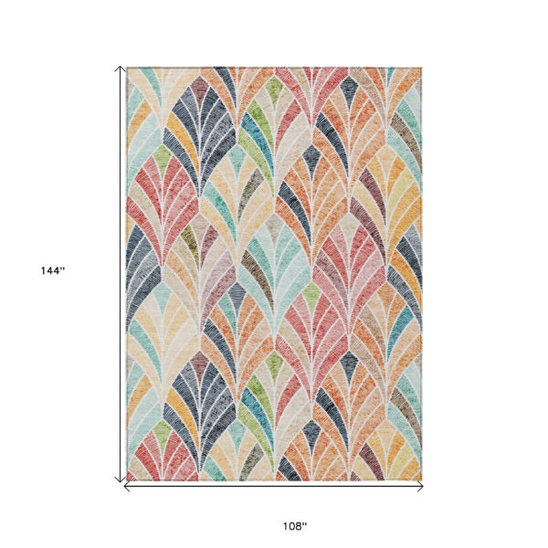 9' X 12' Orange Copper And Gold Geometric Washable Indoor Outdoor Area Rug