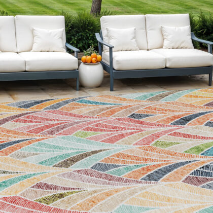 9' X 12' Orange Copper And Gold Geometric Washable Indoor Outdoor Area Rug